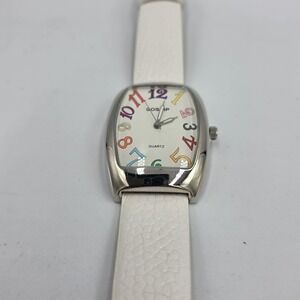 Gossip Watch Womens Quartz Multicolor White Leather Rectangle Silver Tone GSP727